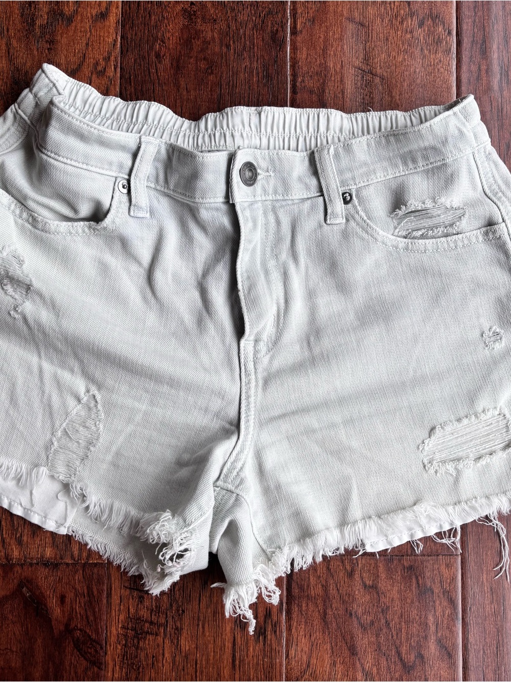 aerie Light Gray Distressed Denim Shorties